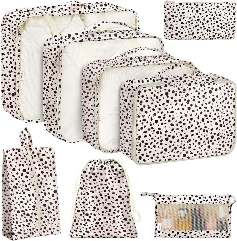 KPX 8 Set Packing Cubes for Travel, Luggage Packing Organizers Accessories Large Toiletries Bag for Clothes Shoes Cosmetics (Leopard) - Image 1